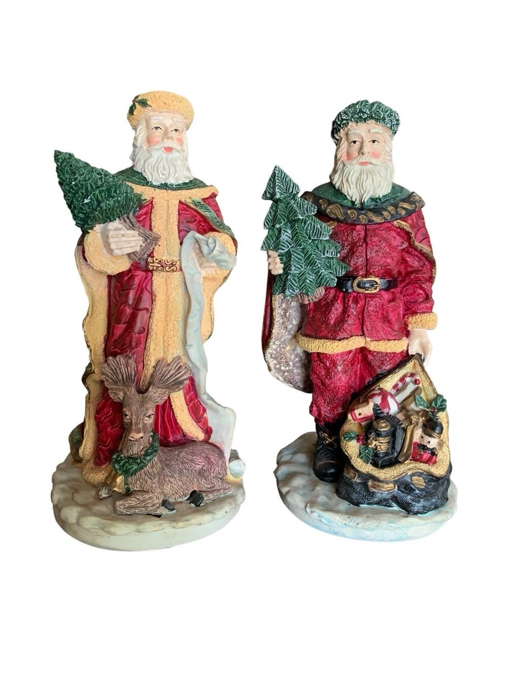Lot 2 Windsor Collection Santa Victorian Style Christmas Holiday Statue Reindeer